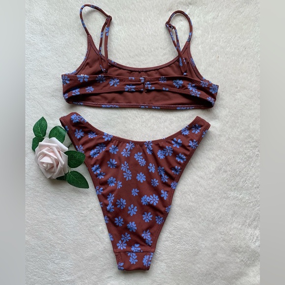 Pacsun Eco Brown & Blue California Scoop High Cut Bikini - Picture 8 of 11
